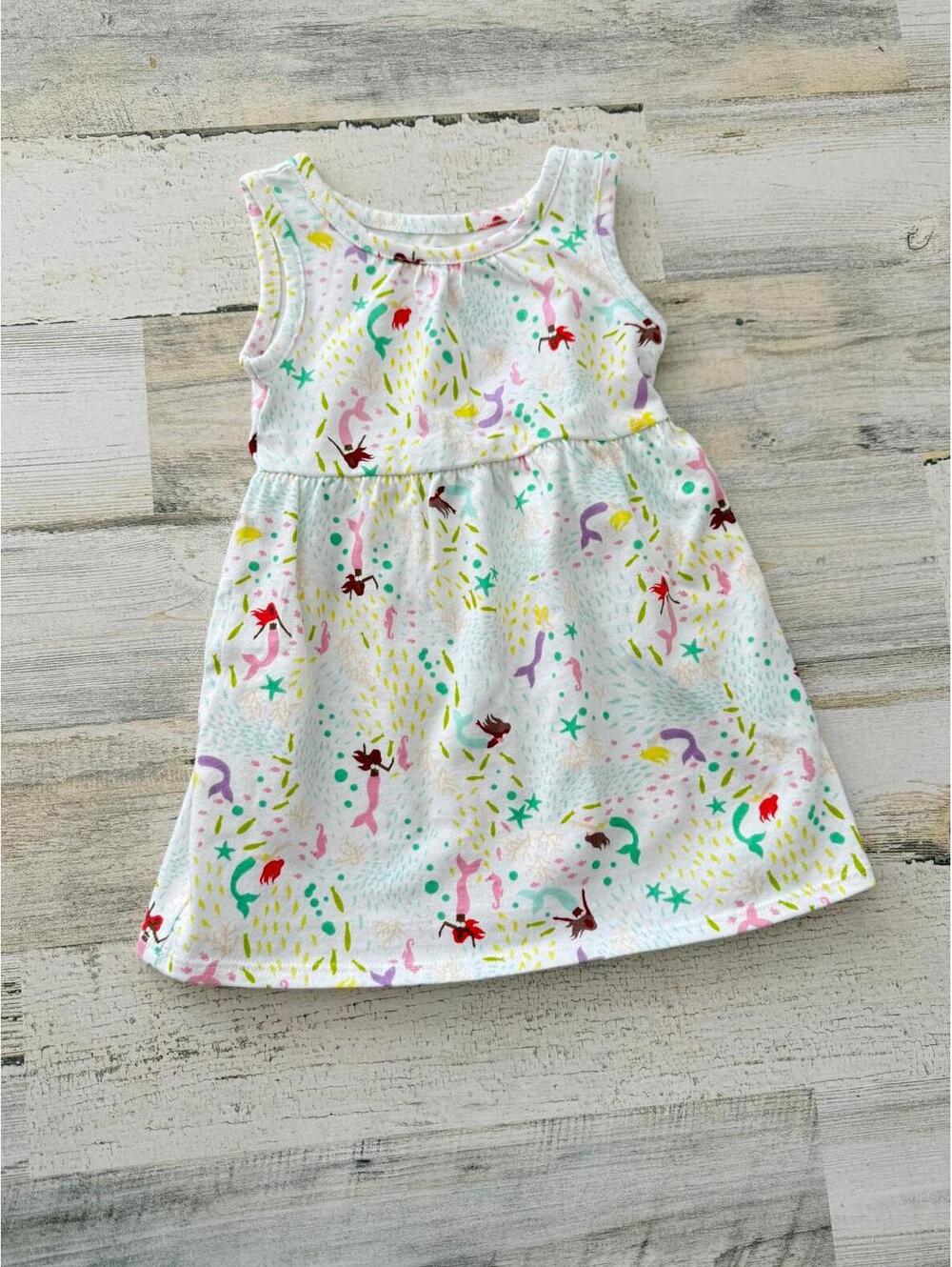 Toddler Girls Mermaid Print Dress Toddler Size 12M Sleeveless Lightweight